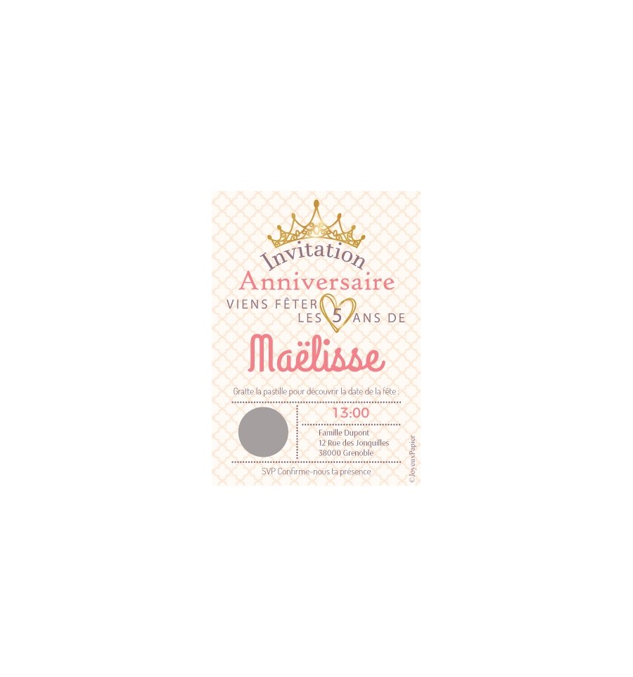 Carte d'invitation d'anniversaire thème princesses