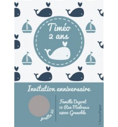 Carte à gratter invitation anniversaire baleine