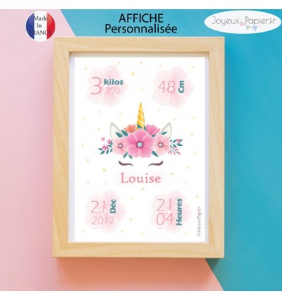 poster naissance fille licorne