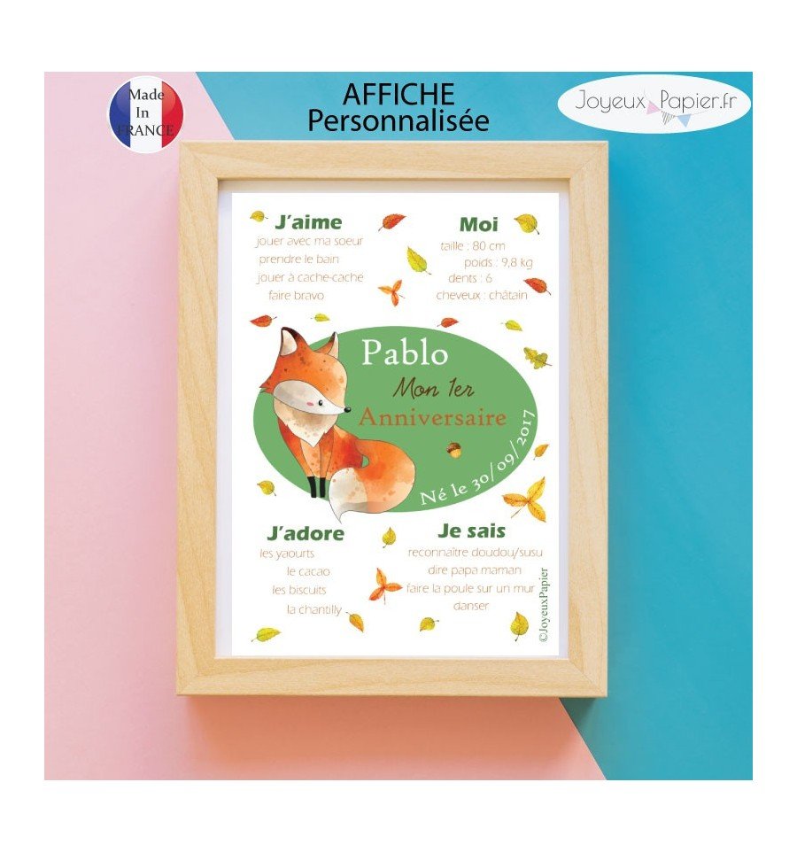Affiche 1er anniversaire garçon renard
