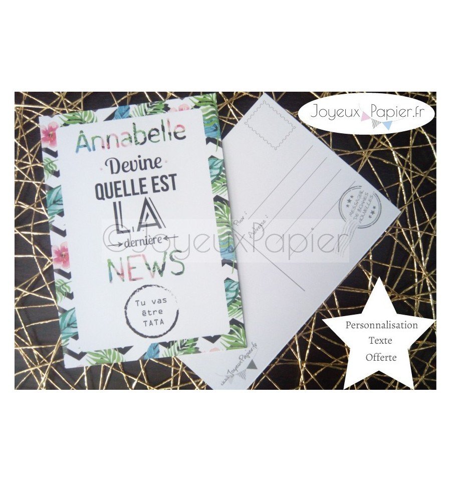 Carte à gratter Tu vas être Tata / Mamy.. modèle tropical