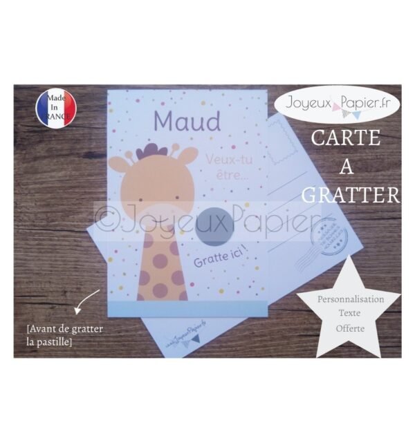 Carte à gratter demande parrain marraine modèle girafe – JoyeuxPapier