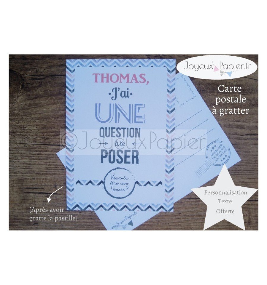 Carte à gratter demande témoin de mariage modèle zig zag