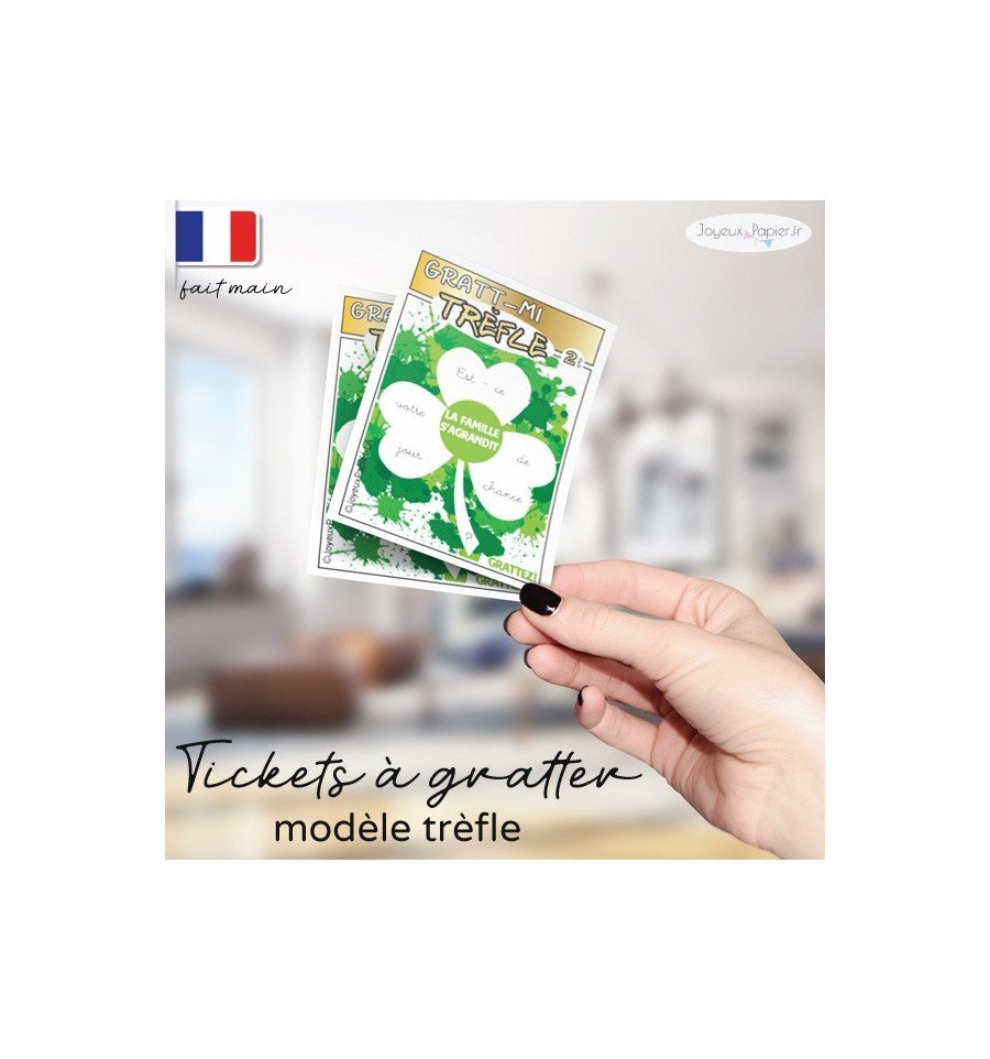 Ticket jeu à gratter personnalisé annonce grossesse modèle trèfle