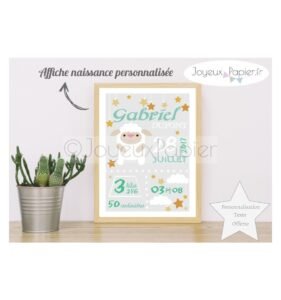 Affiche naissance mouton gris vert