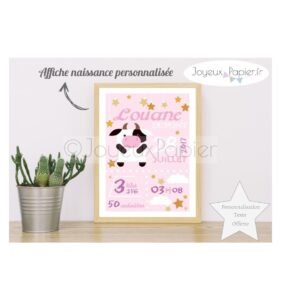 Affiche naissance garçon vache rose