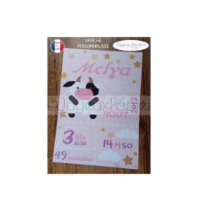 Affiche naissance garçon vache rose
