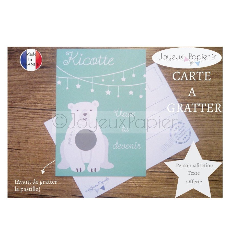 Carte à gratter demande parrain marraine modèle ours polaire