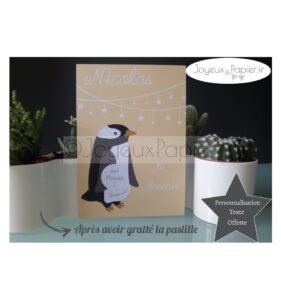 Carte à gratter parrain marraine pingouin