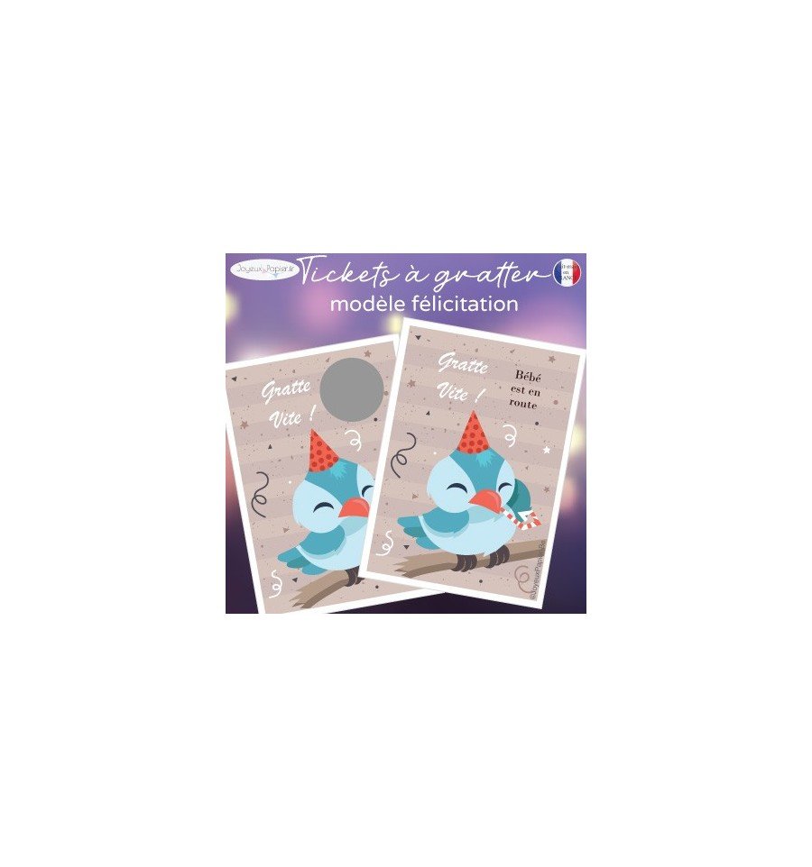Ticket mini carte à gratter annonce grossesse oiseau bébé est en route