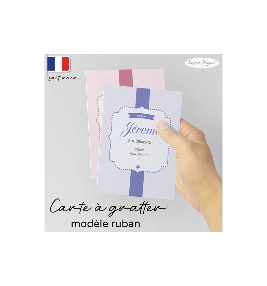 Carte à gratter demande témoin mariage modèle ruban