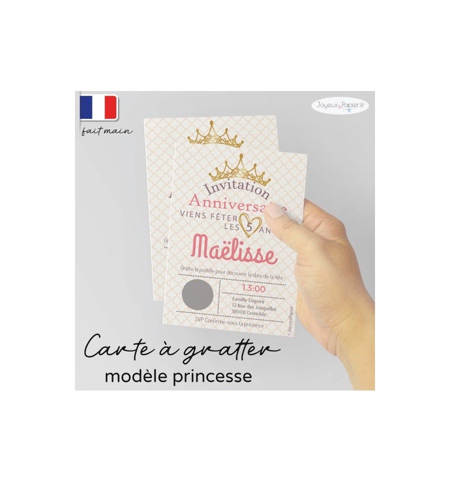Carte à gratter invitation anniversaire princesse