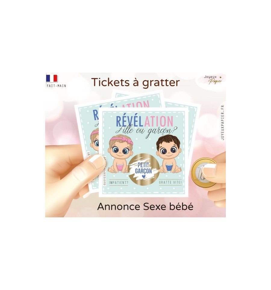 Ticket mini carte à gratter fille ou garçon révélation sexe bébé