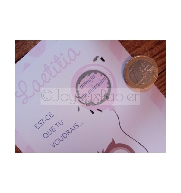 Carte à gratter demande parrain marraine modèle hibou – JoyeuxPapier