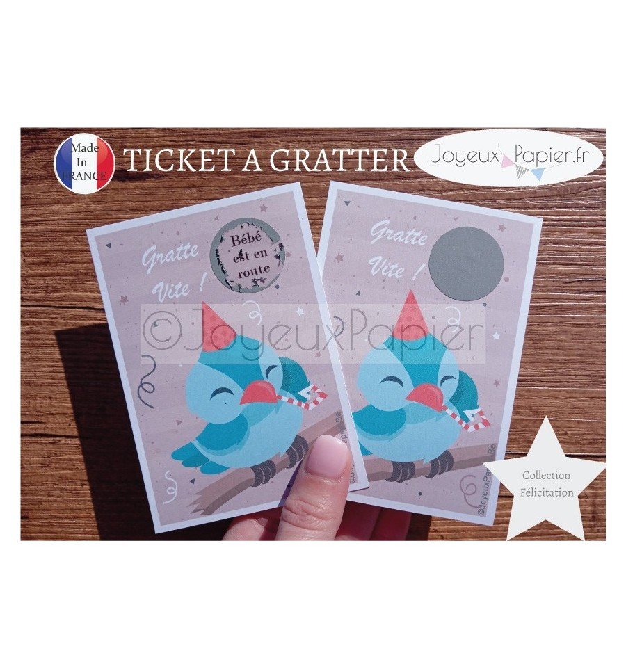 Ticket mini carte à gratter annonce grossesse oiseau bébé est en route