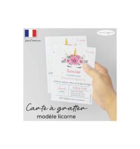 Carte a gratter invitation anniversaire licorne