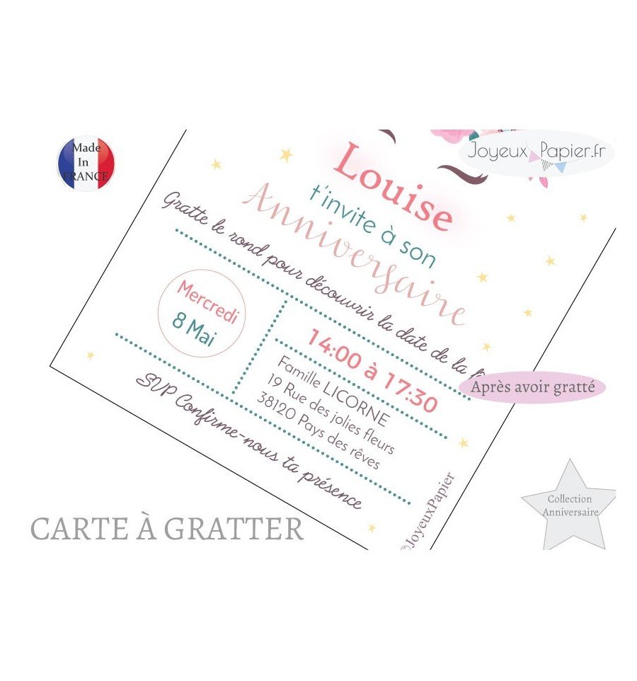 Carte a gratter anniversaire enfant