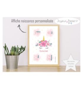 Affiche naissance fille licorne