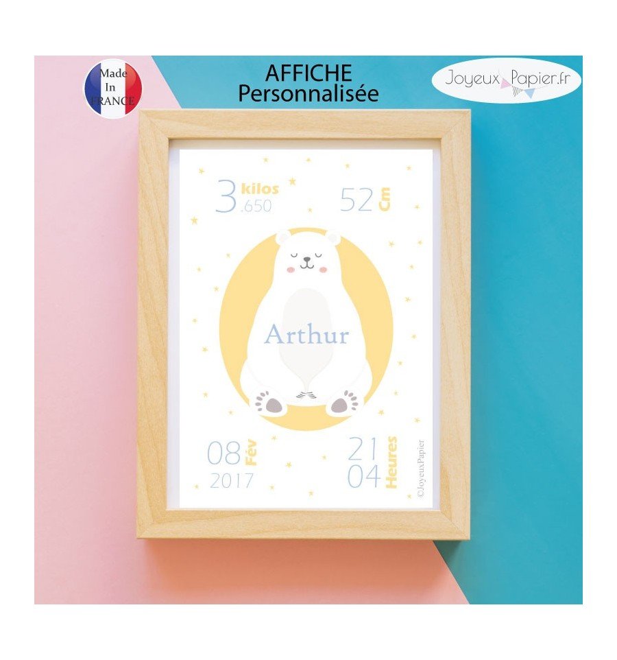 Affiche naissance garçon ours polaire