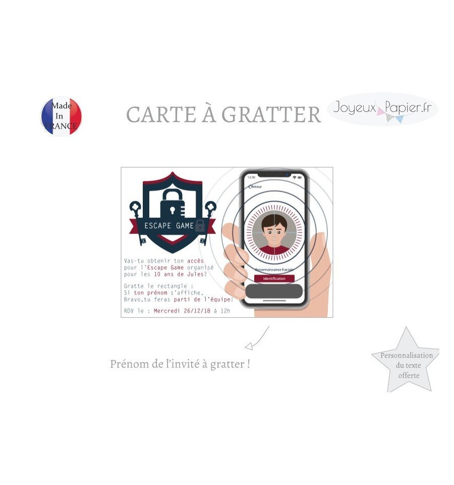 Carte à gratter invitation anniversaire escape game