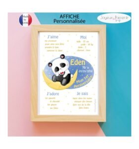 Affiche 1er anniversaire garçon panda lune