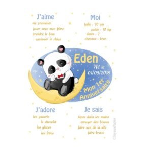 Affiche premier anniversaire panda lune