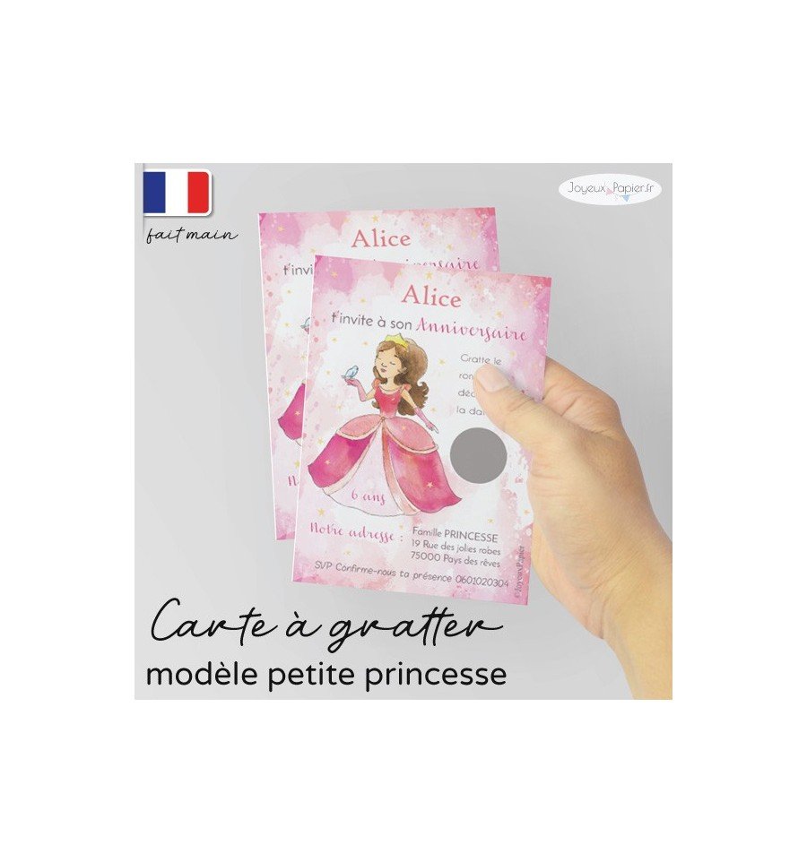 Carte à gratter invitation anniversaire petite princesse