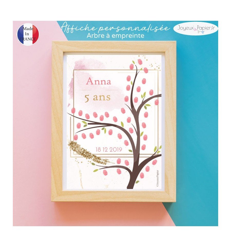Affiche arbre à empreinte rose glitter