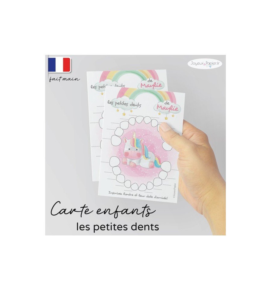 Carte Quenottes les petites dents de bébé personnalisée licorne