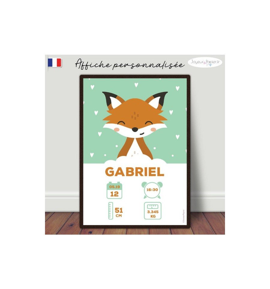Affiche naissance bébé renard