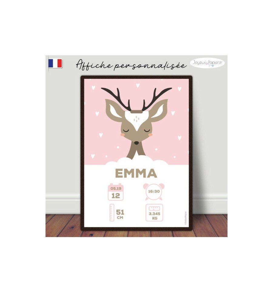 Affiche naissance bébé biche cerf
