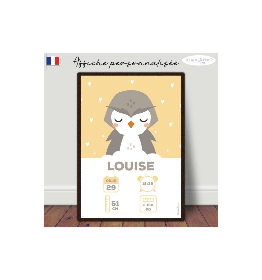 Affiche naissance bébé chouette hibou