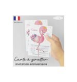 Carte a gratter invitation anniversaire flamant rose
