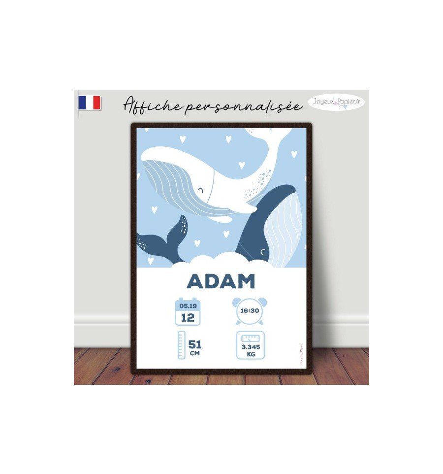Affiche naissance bébé baleine