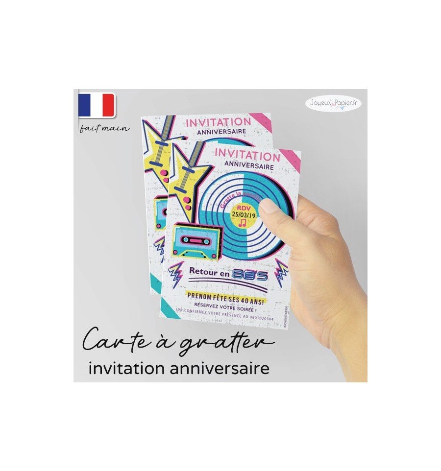 Carte à gratter invitation anniversaire adultes année 80
