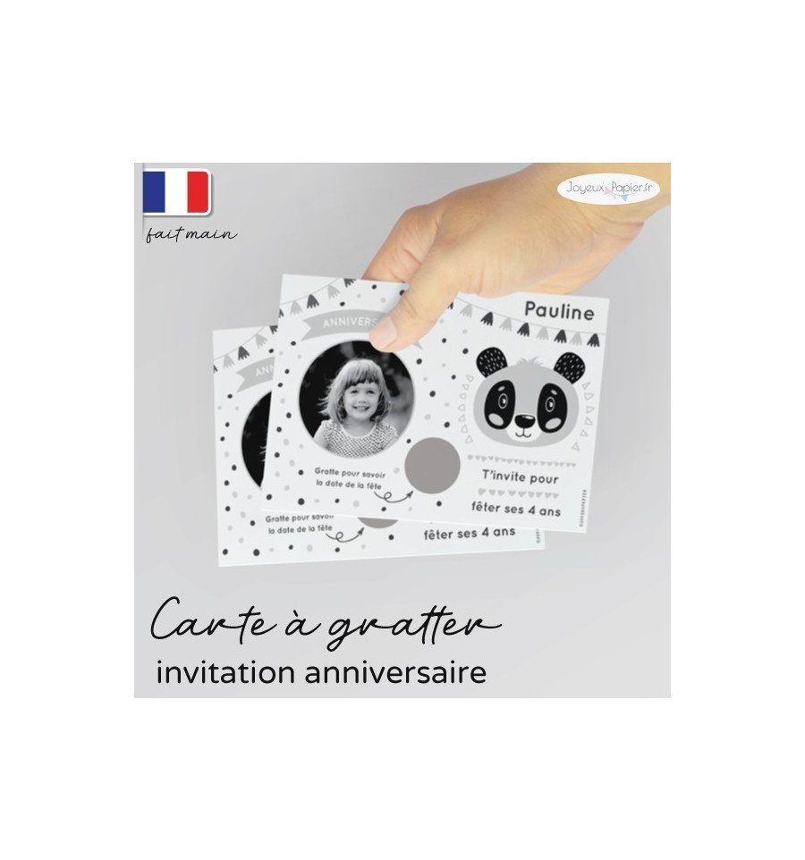 Carte à gratter invitation anniversaire panda