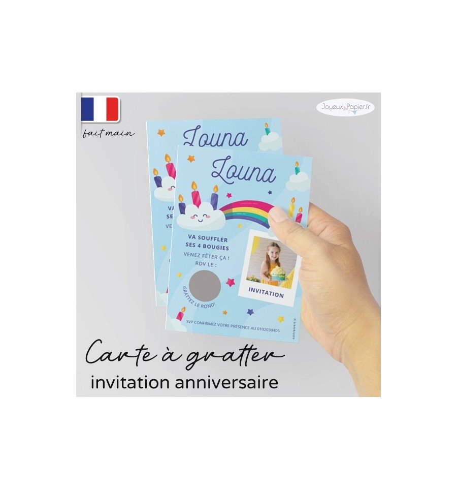 Carte à gratter invitation anniversaire arc en ciel