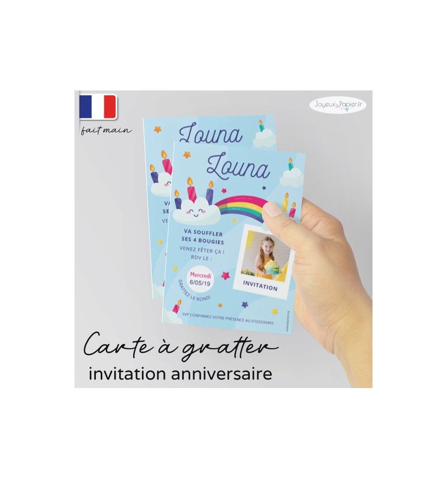 Carte à gratter invitation anniversaire arc en ciel