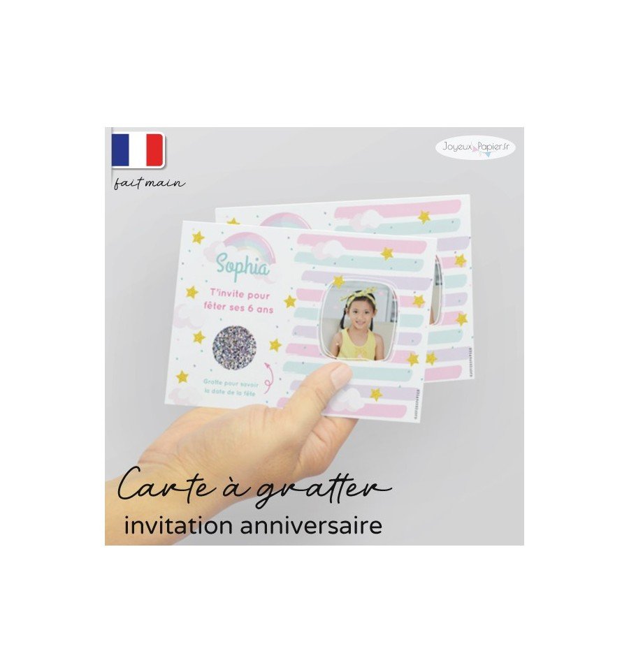 Carte à gratter invitation anniversaire pastel