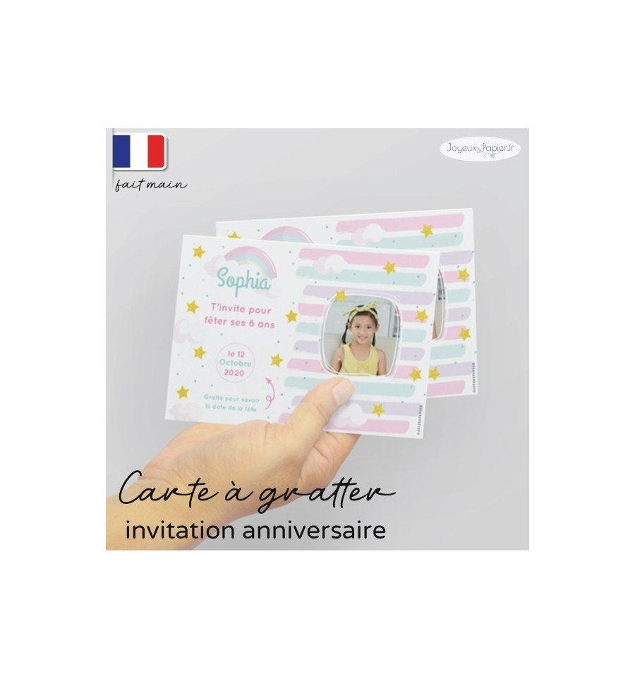Carte à gratter invitation anniversaire pastel
