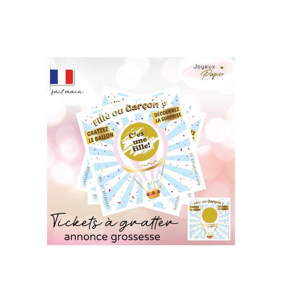 carte a gratter fille ou garçon annonce sexe bébé montgolfière