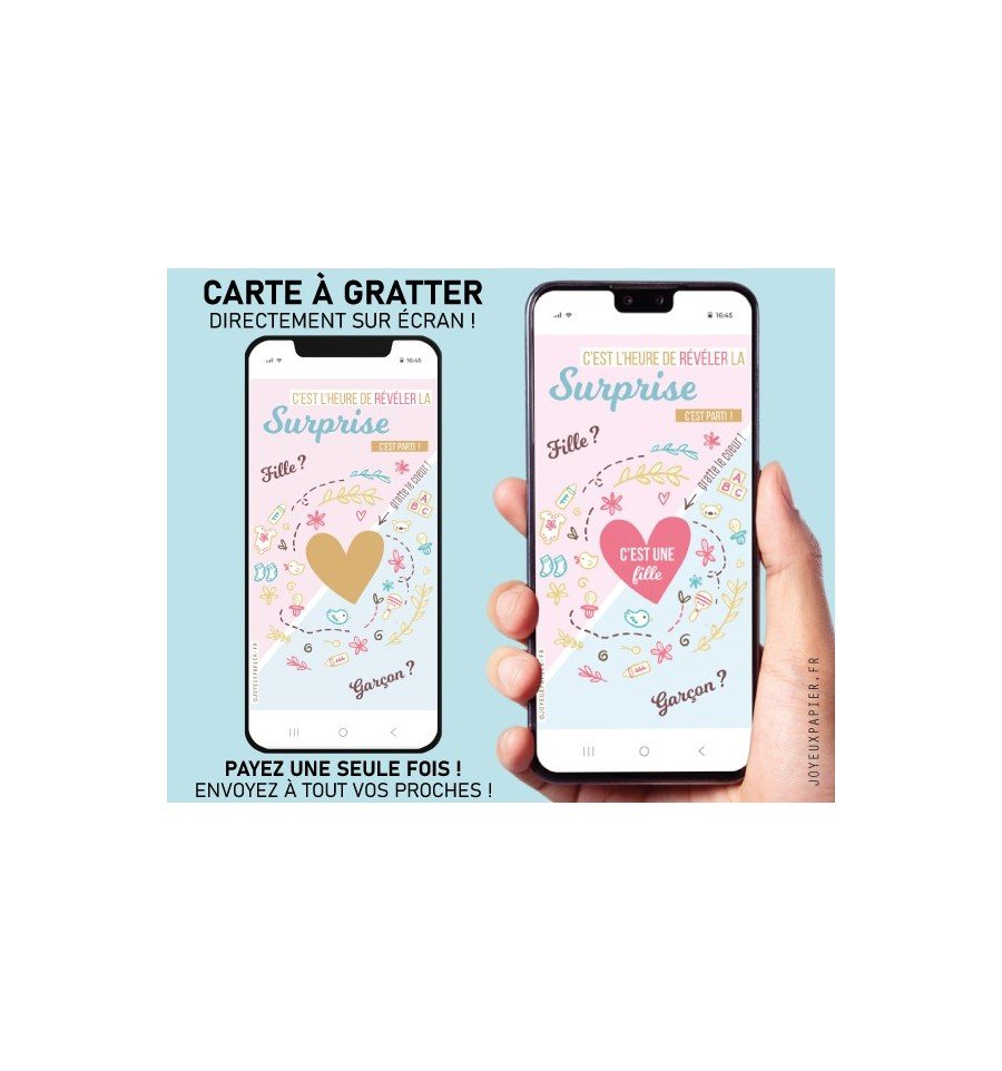 carte à gratter digitale surprise fille ou garçon