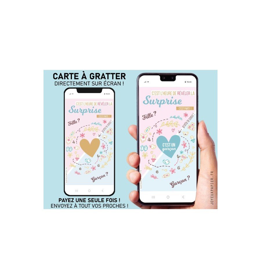 carte à gratter digitale surprise fille ou garçon