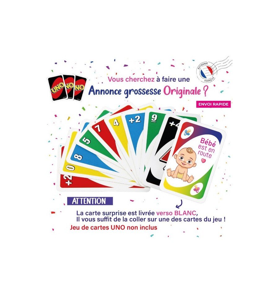Carte pour jeu UNO annonce grossesse surprise
