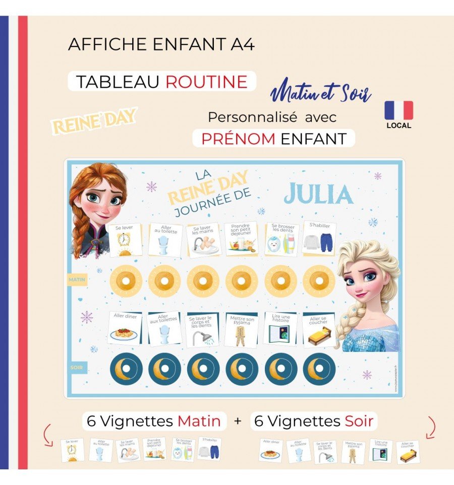 Affiche routine enfant matin et soir Reine&rsquo;Day