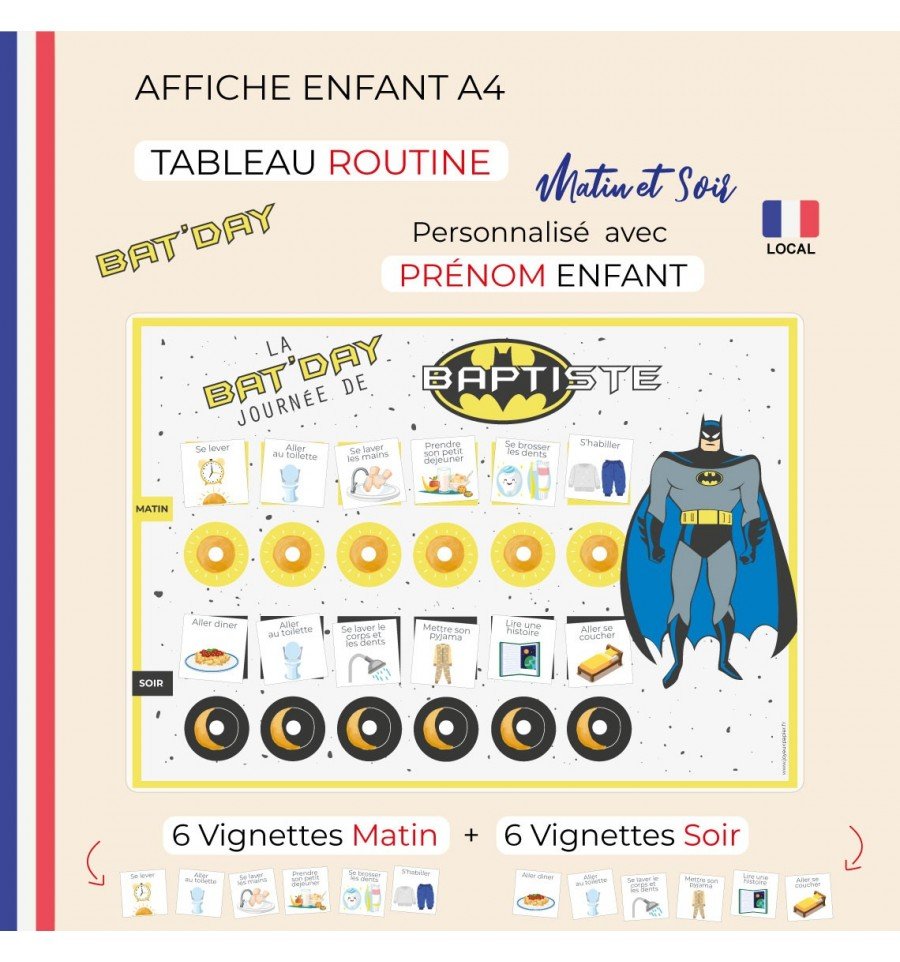 Affiche routine enfant matin et soir Bat&rsquo;Day